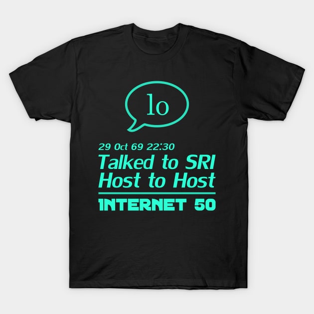 Internet 50 - talked to SRI, Host to host 29 Oct 69 - turqoise T-Shirt by patpatpatterns